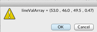 Figure 8. First line of four-column CSV file saved as data array. Notice how commas are treated as values within the array.