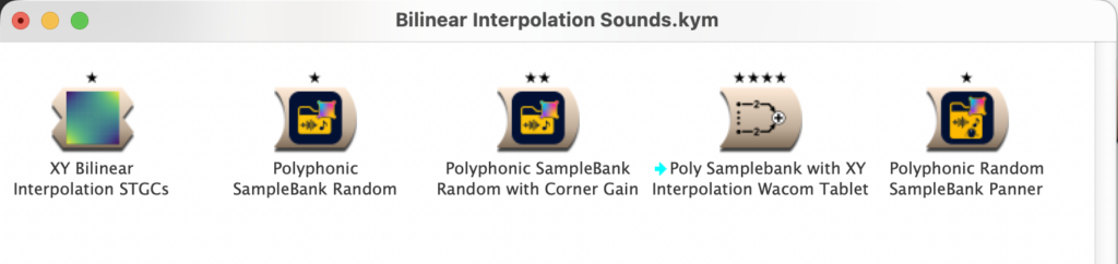 Five custom Kyma Sounds in a Sound editor Window.